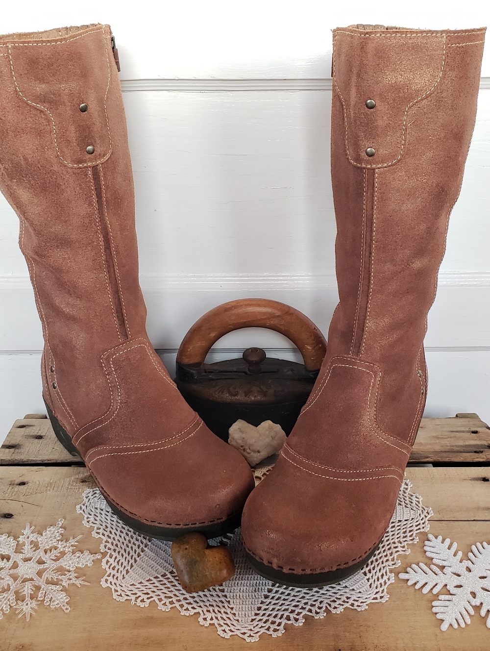 Copper Dansko Retro Boots Shimmer Suede Platform Crepe Disco Tall Boho 38 39 - Picture 3 of 15